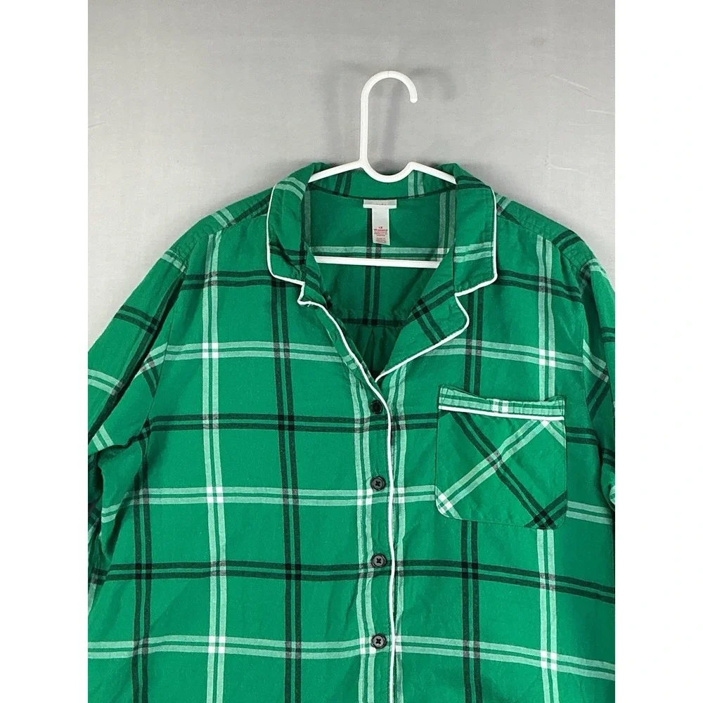 Wondershop Green Plaid Pajama Top Button Front Women's 1X Cotton